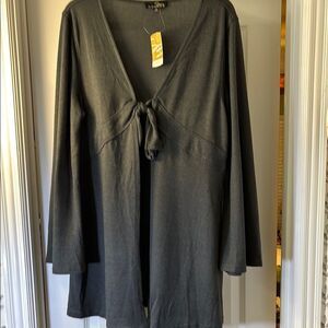 Dark gray open front Long Sleeve Tie-Front Top/Cardigan